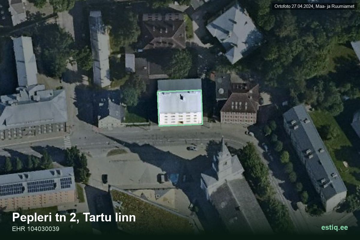 Pepleri tänav 2, Tartu – аэрофото дома, контур по данным регистра строений (EHR)