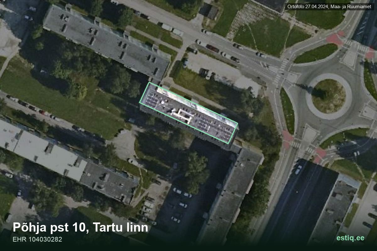 Põhja pst 10, Tartu – hoone aerofoto, kontuur ehitisregistri (EHR) andmetest