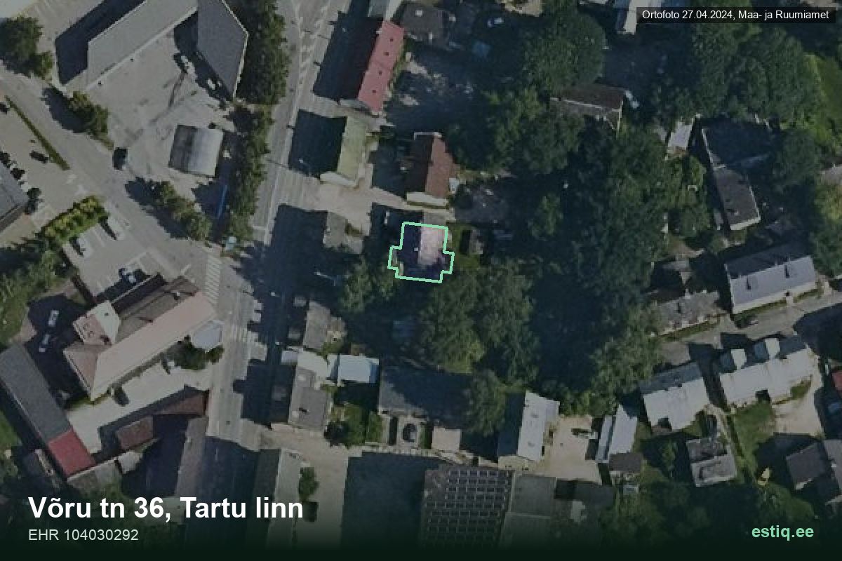 Võru tänav 36, Tartu – hoone aerofoto, kontuur ehitisregistri (EHR) andmetest