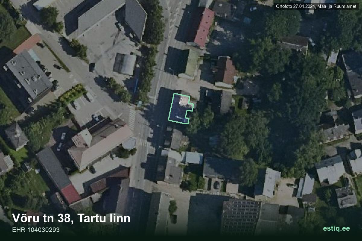 Võru tänav 38, Tartu – hoone aerofoto, kontuur ehitisregistri (EHR) andmetest