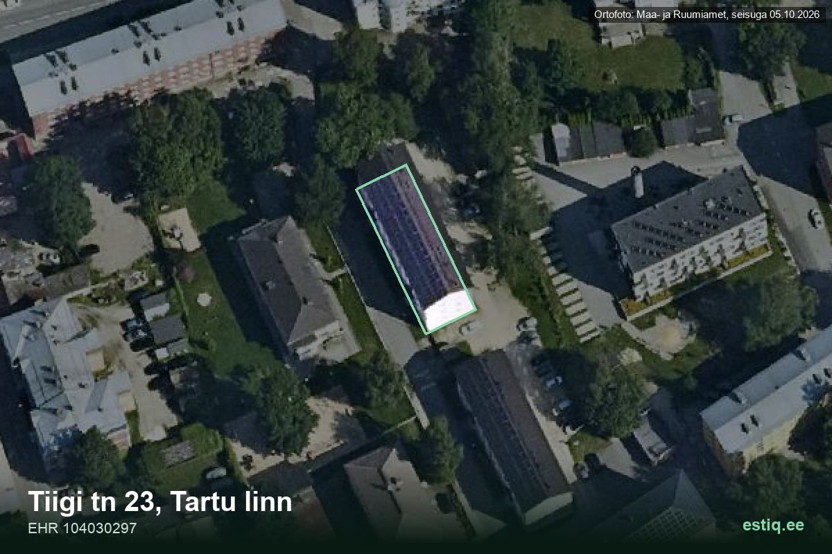 Tiigi tänav 23, Tartu – hoone aerofoto, kontuur ehitisregistri (EHR) andmetest