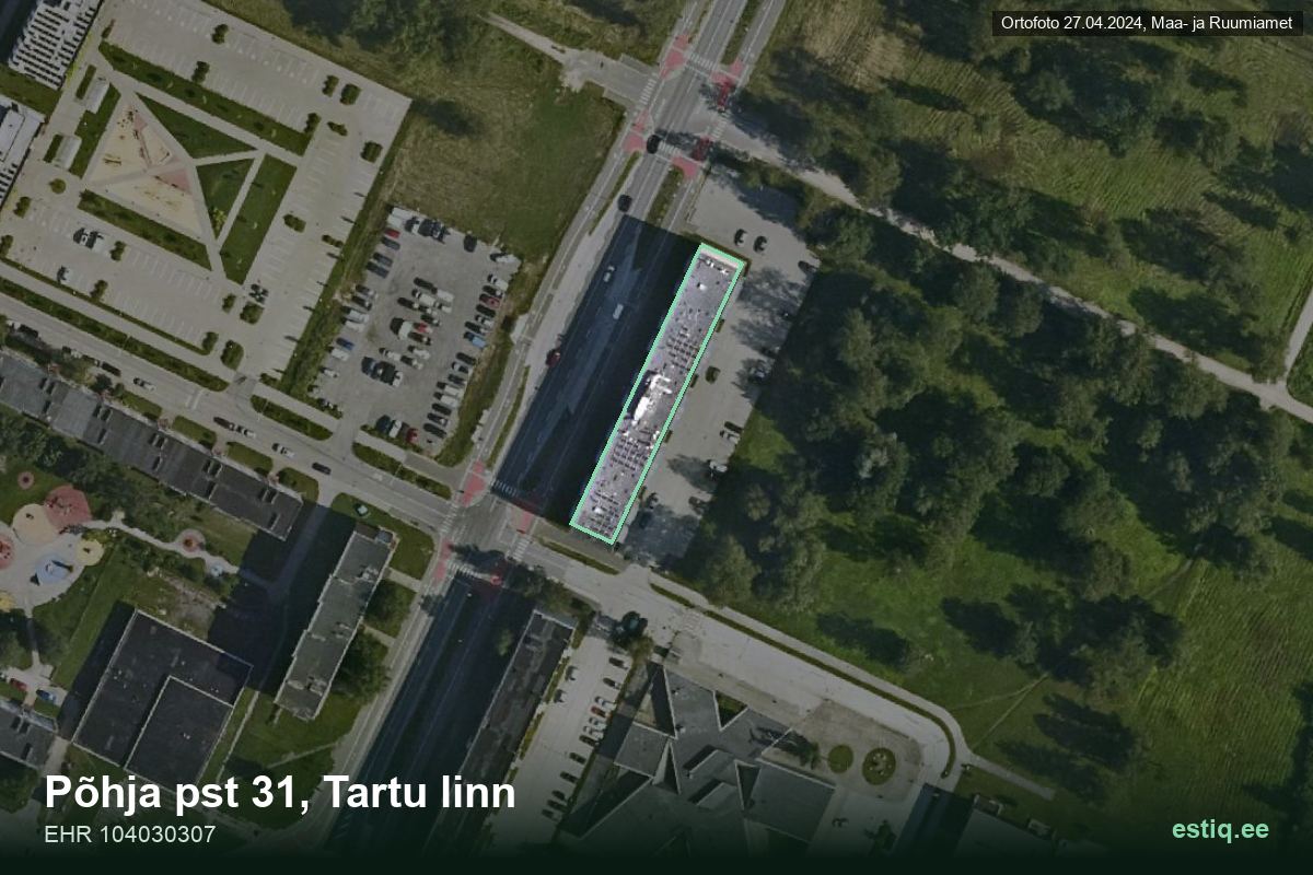 Põhja pst 31, Tartu – hoone aerofoto, kontuur ehitisregistri (EHR) andmetest