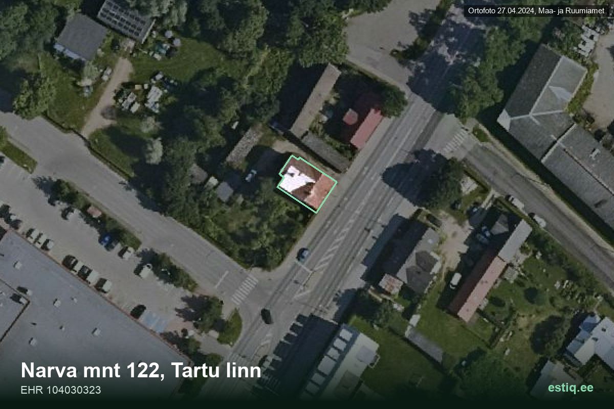 Narva mnt 122, Tartu – hoone aerofoto, kontuur ehitisregistri (EHR) andmetest