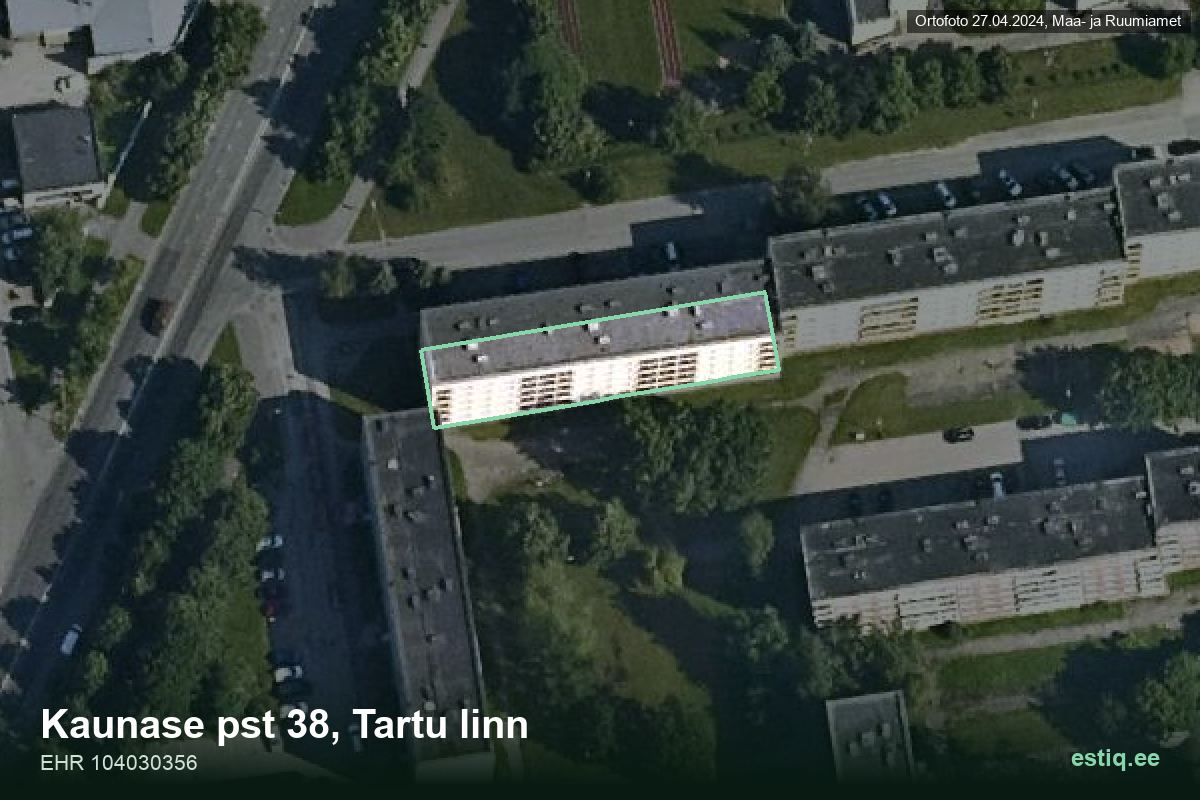 Kaunase pst 38, Tartu – hoone aerofoto, kontuur ehitisregistri (EHR) andmetest