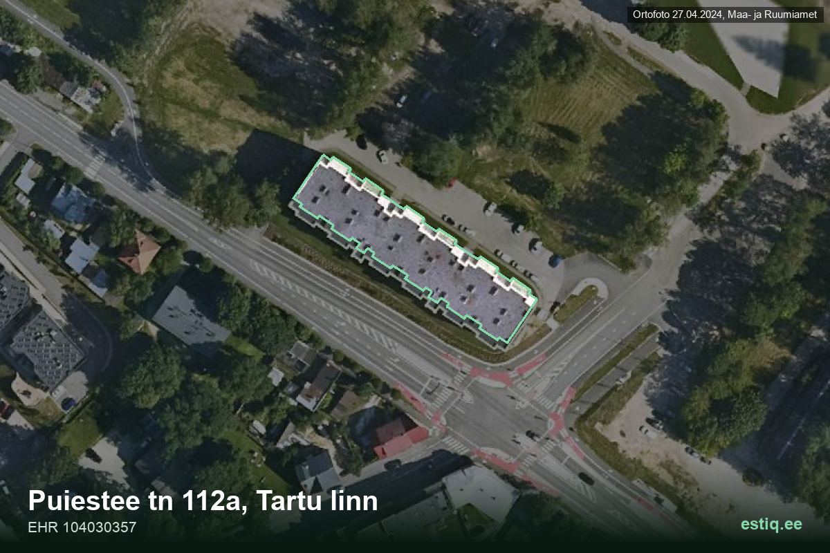 Puiestee tänav 112a, Tartu – hoone aerofoto, kontuur ehitisregistri (EHR) andmetest