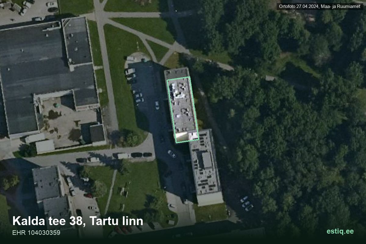 Kalda tee 38, Tartu – hoone aerofoto, kontuur ehitisregistri (EHR) andmetest