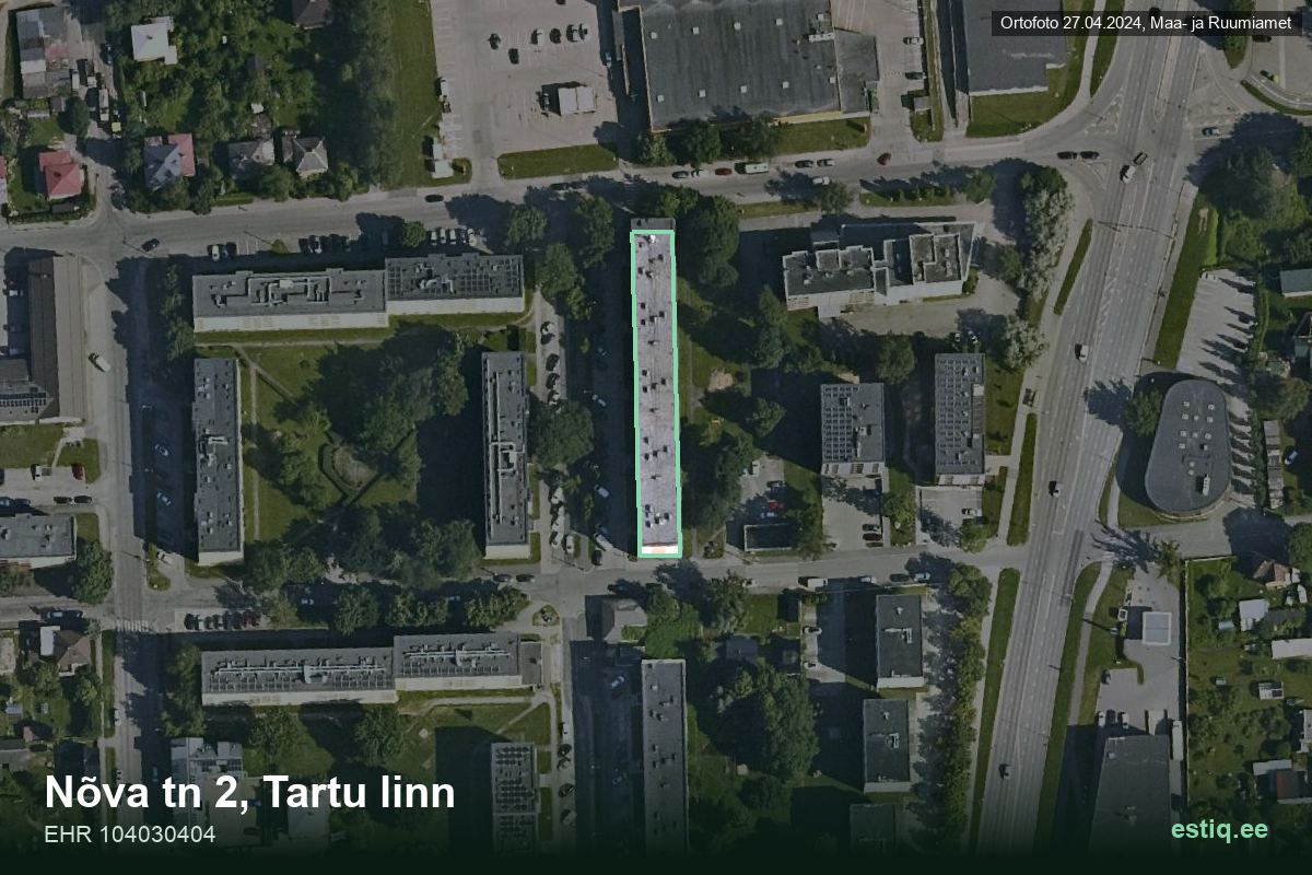 Nõva tänav 2, Tartu – hoone aerofoto, kontuur ehitisregistri (EHR) andmetest