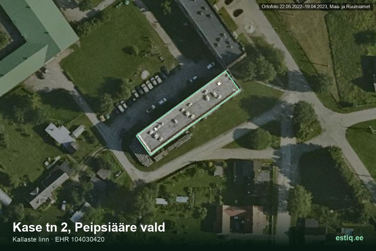 Kase tänav 2, Peipsiääre vald – hoone aerofoto, kontuur ehitisregistri (EHR) andmetest