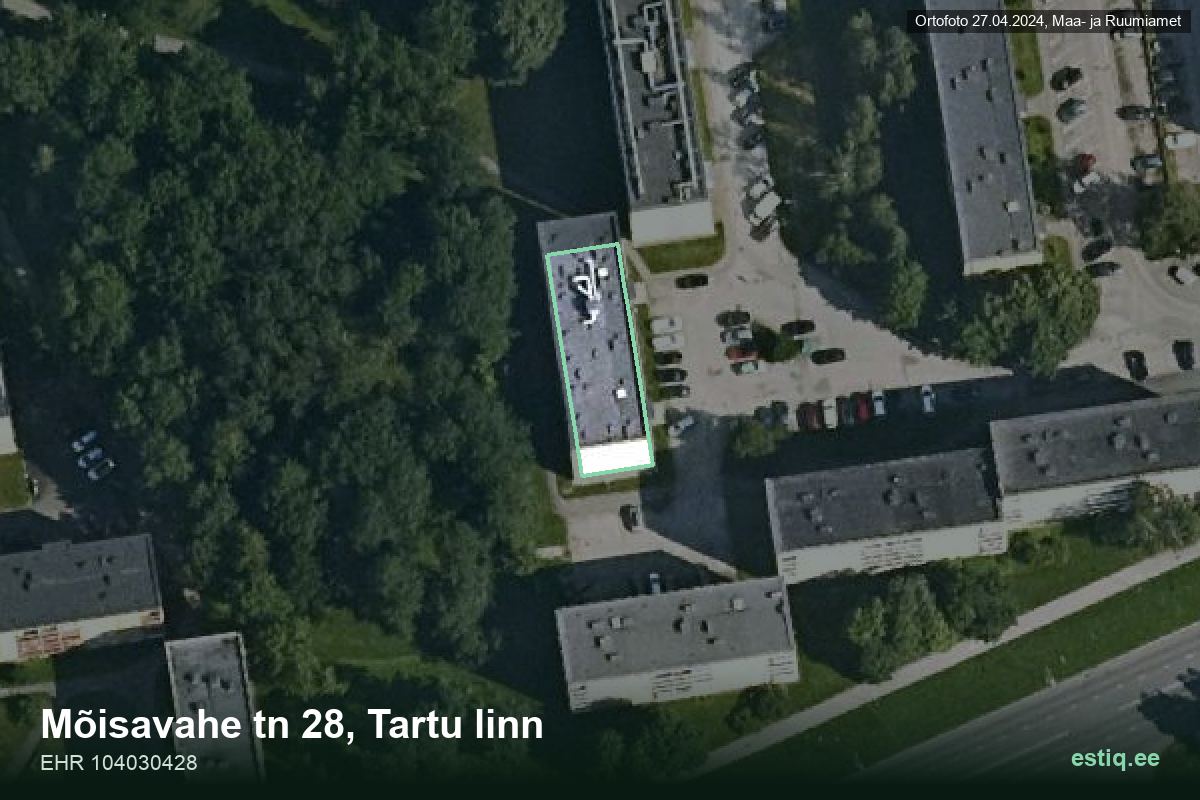 Mõisavahe tänav 28, Tartu – hoone aerofoto, kontuur ehitisregistri (EHR) andmetest