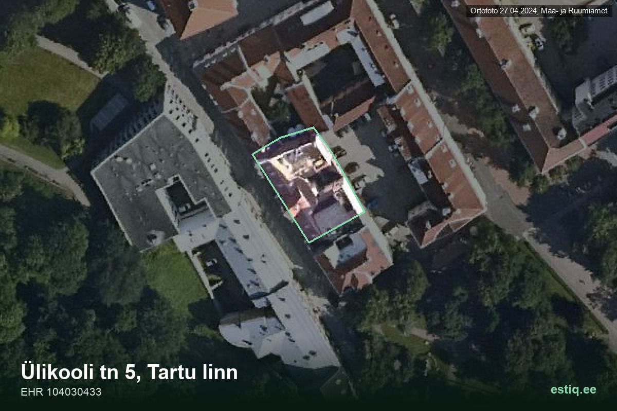 Ülikooli tänav 5, Tartu – hoone aerofoto, kontuur ehitisregistri (EHR) andmetest