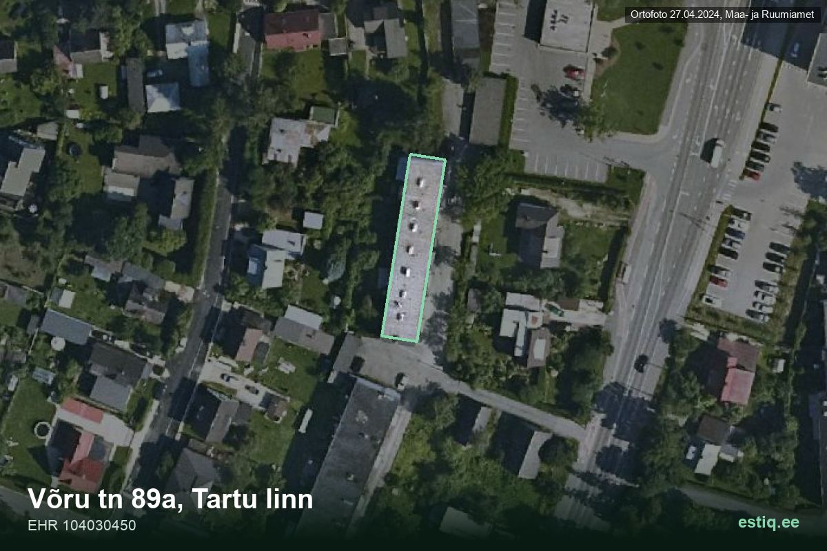 Võru tänav 89a, Tartu – hoone aerofoto, kontuur ehitisregistri (EHR) andmetest
