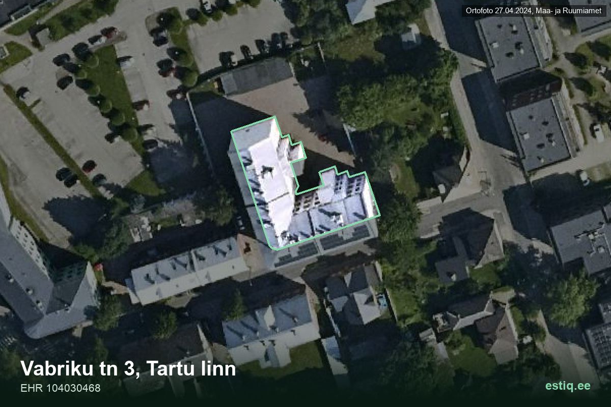 Vabriku tänav 3, Tartu – aerial photo of the building, outline from the Building Register (EHR)