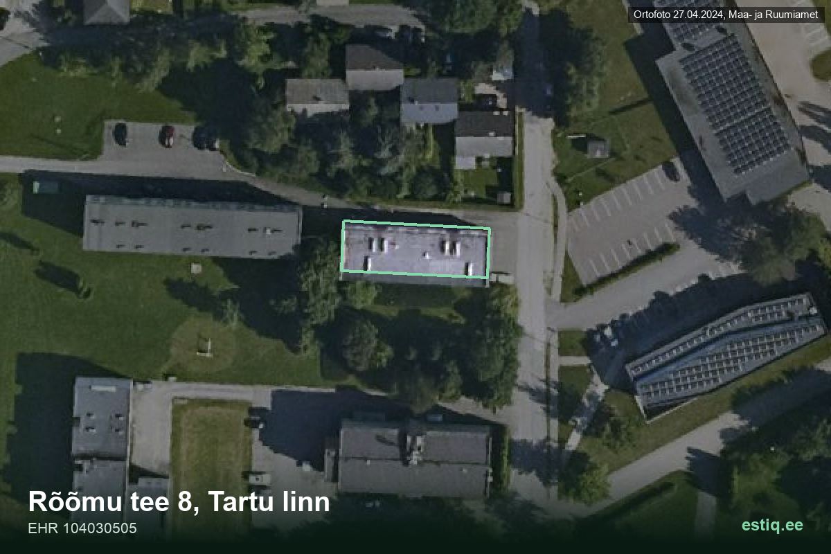 Rõõmu tee 8, Tartu – hoone aerofoto, kontuur ehitisregistri (EHR) andmetest