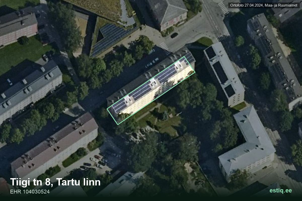 Tiigi tänav 8, Tartu – aerial photo of the building, outline from the Building Register (EHR)