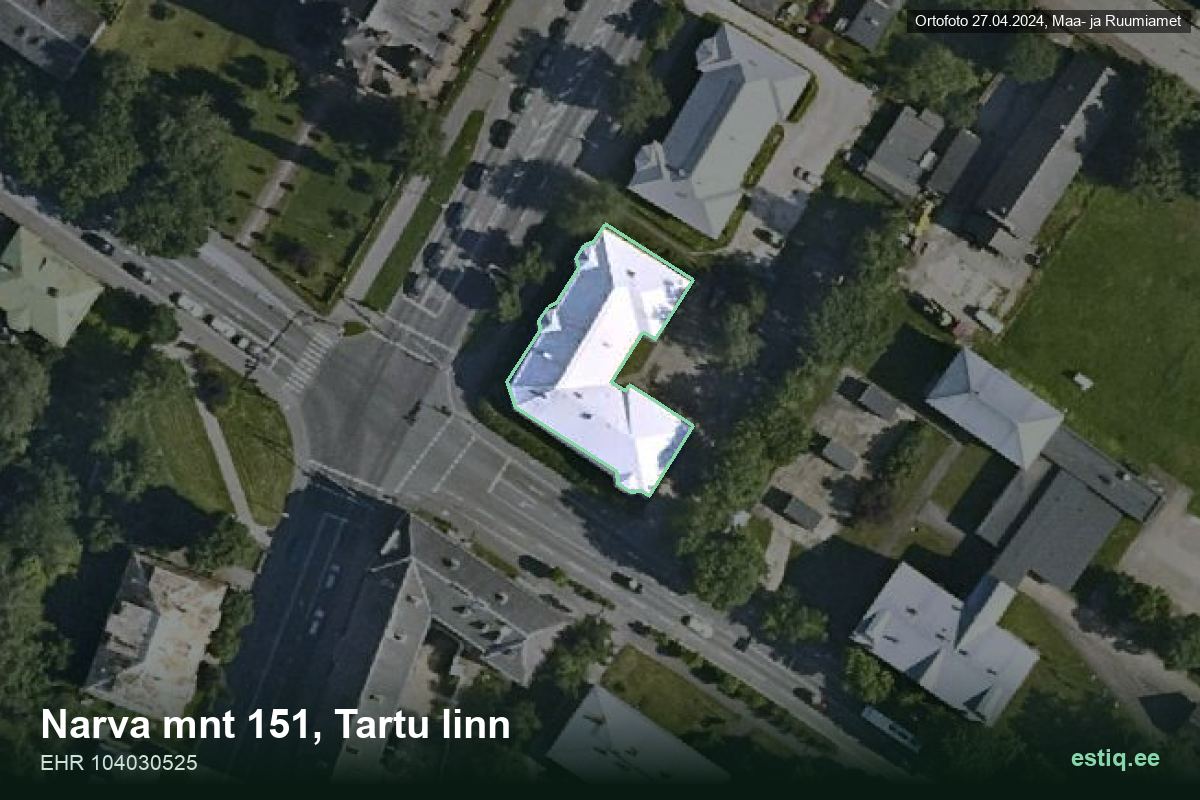 Narva mnt 151, Tartu – hoone aerofoto, kontuur ehitisregistri (EHR) andmetest