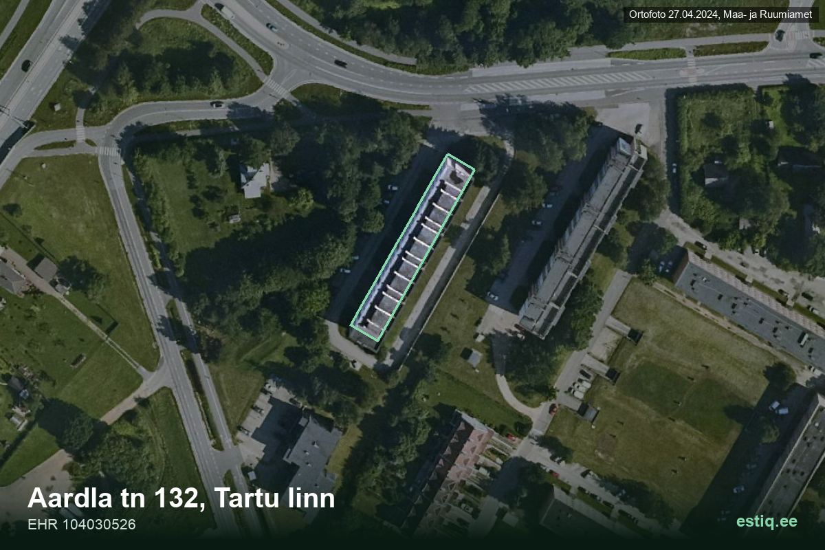 Aardla tänav 132, Tartu – hoone aerofoto, kontuur ehitisregistri (EHR) andmetest