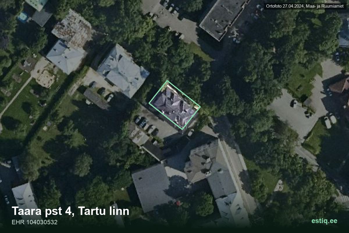 Taara pst 4, Tartu – hoone aerofoto, kontuur ehitisregistri (EHR) andmetest