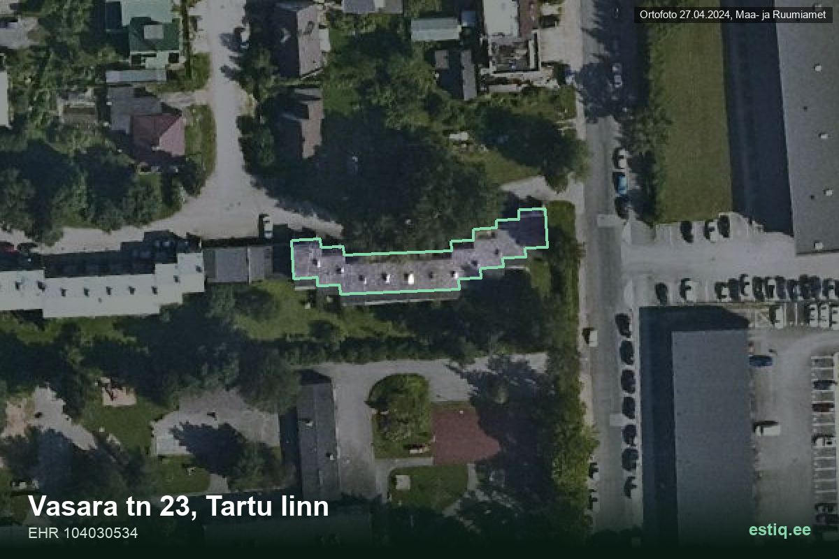 Vasara tänav 23, Tartu – hoone aerofoto, kontuur ehitisregistri (EHR) andmetest