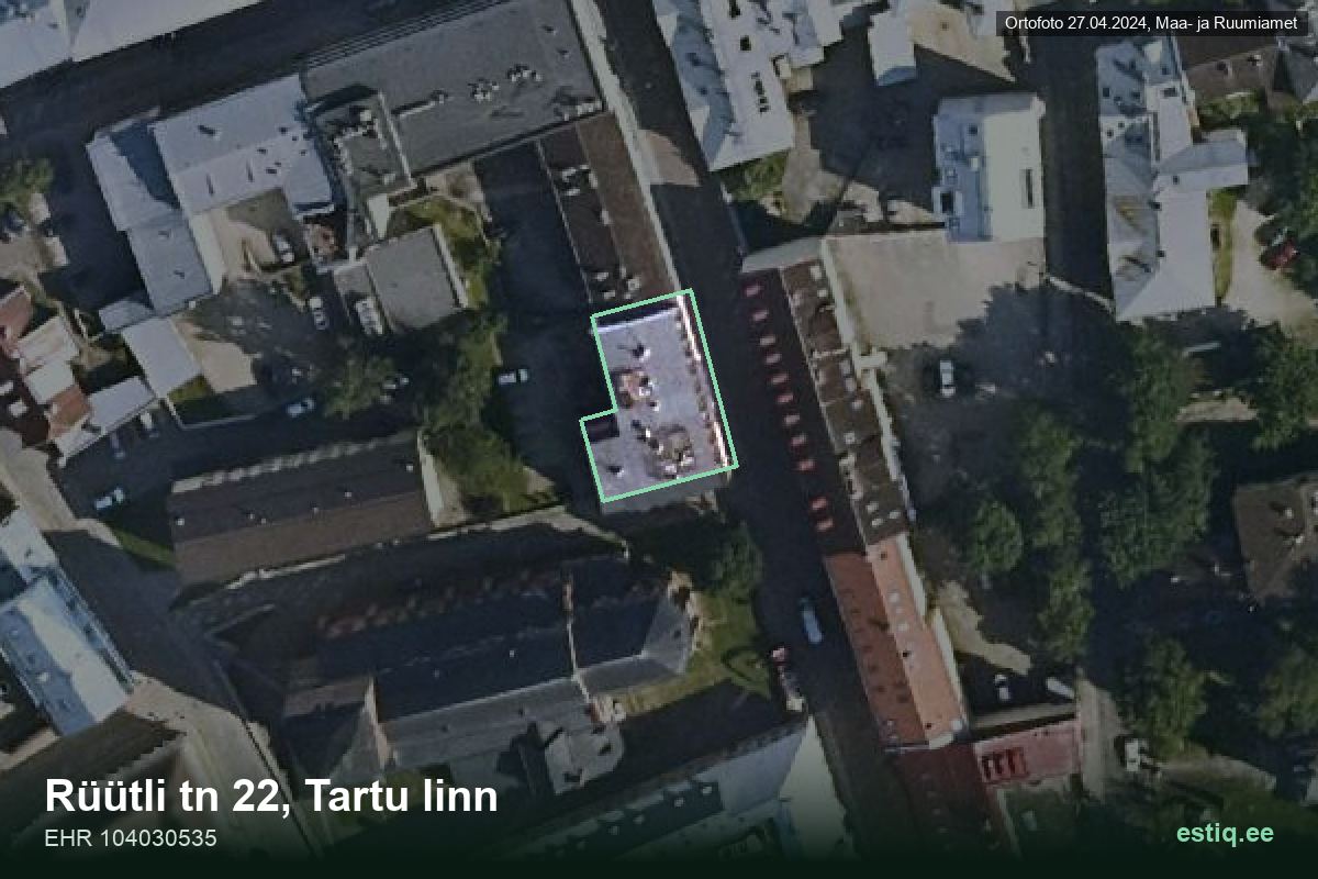 Rüütli tänav 22, Tartu – hoone aerofoto, kontuur ehitisregistri (EHR) andmetest