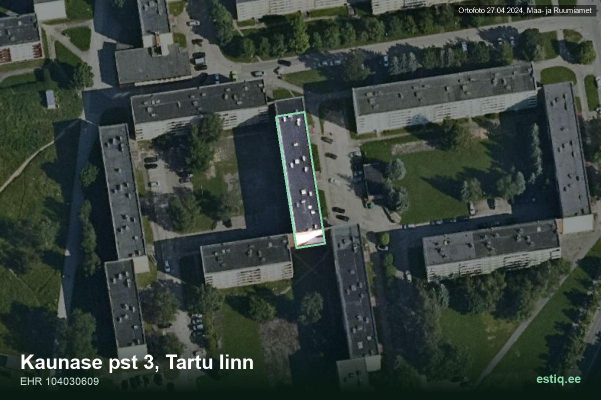 Kaunase pst 3, Tartu – hoone aerofoto, kontuur ehitisregistri (EHR) andmetest