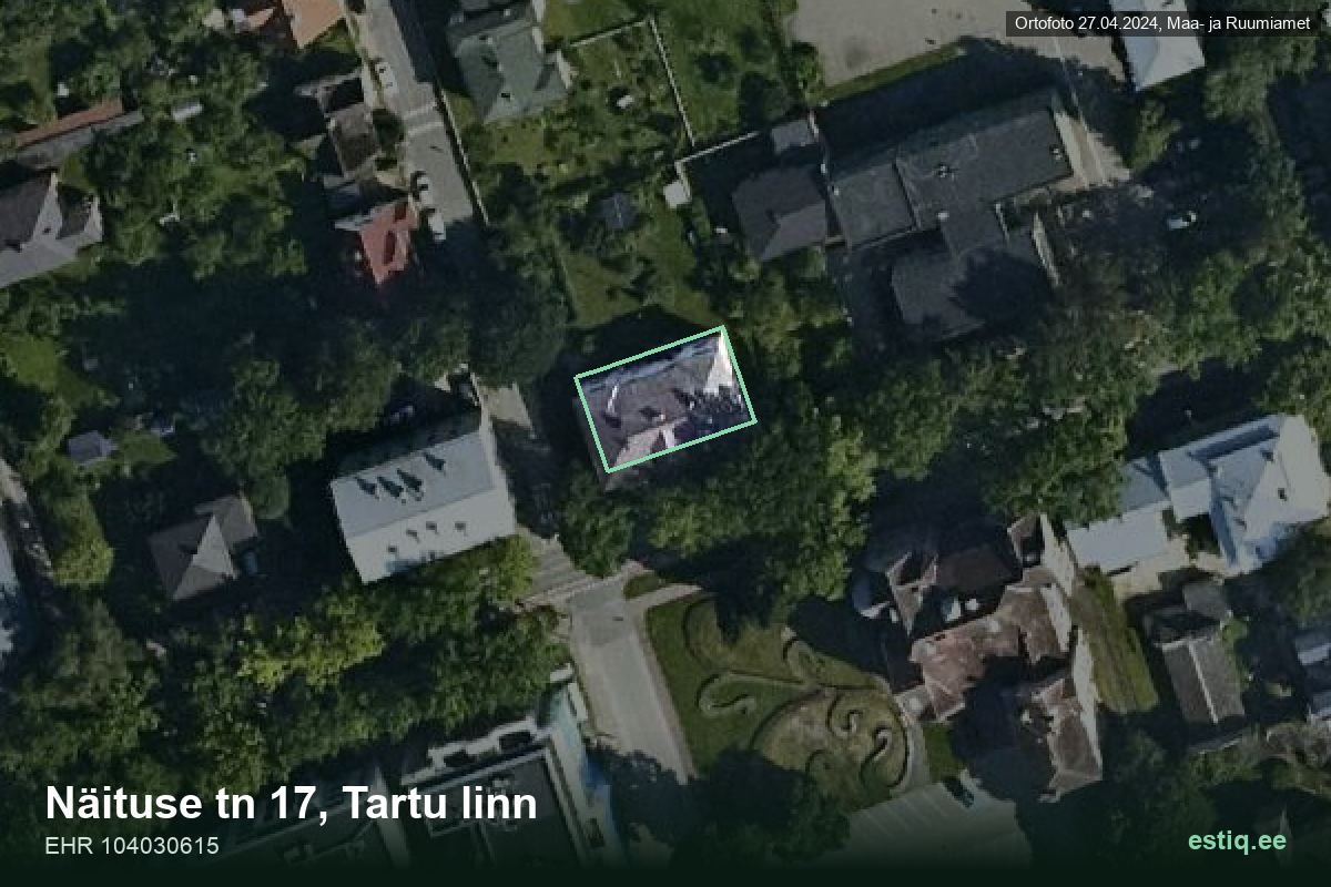 Näituse tänav 17, Tartu – hoone aerofoto, kontuur ehitisregistri (EHR) andmetest