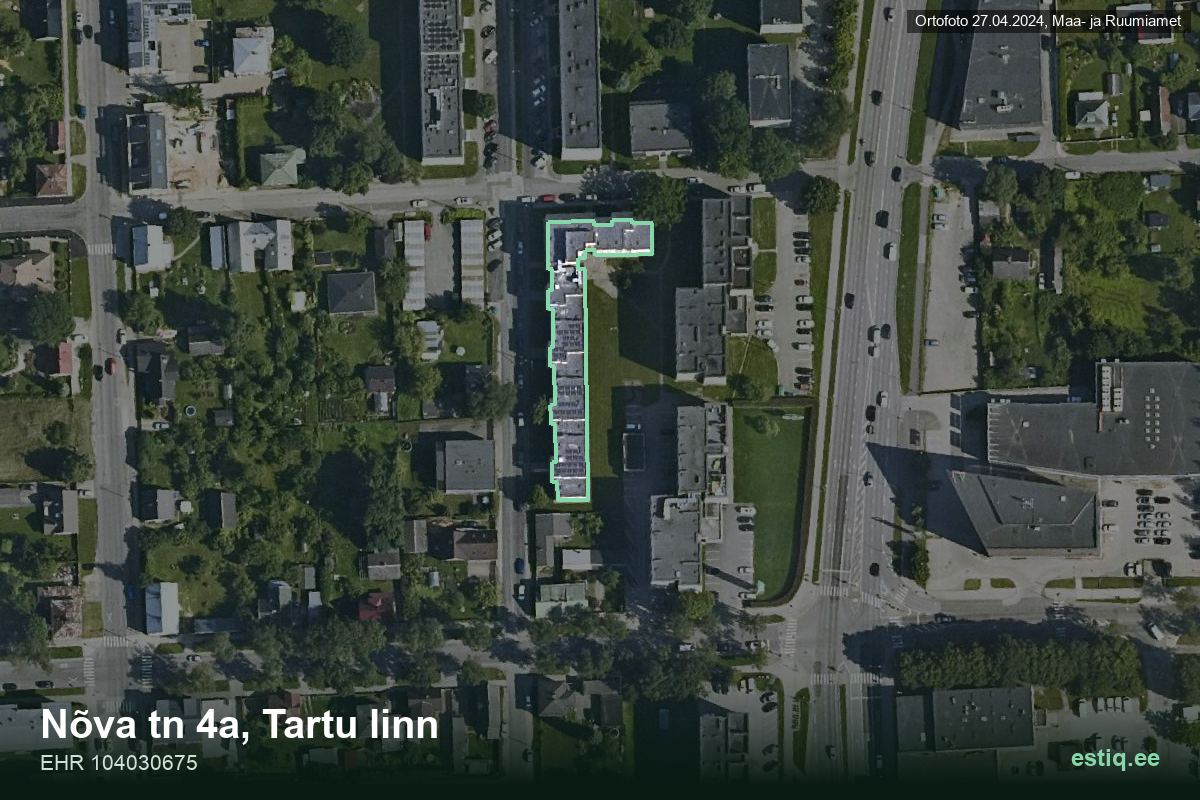 Nõva tänav 4a, Tartu – hoone aerofoto, kontuur ehitisregistri (EHR) andmetest