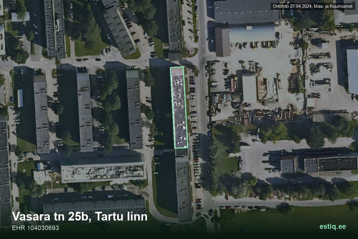 Vasara tänav 25b, Tartu – hoone aerofoto, kontuur ehitisregistri (EHR) andmetest