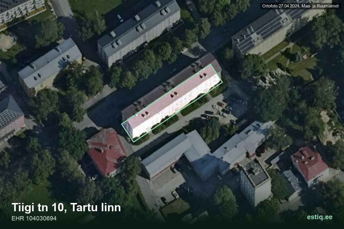 Tiigi tänav 10, Tartu – ilmakuva rakennuksesta, ääriviiva rakennusrekisteristä (EHR)