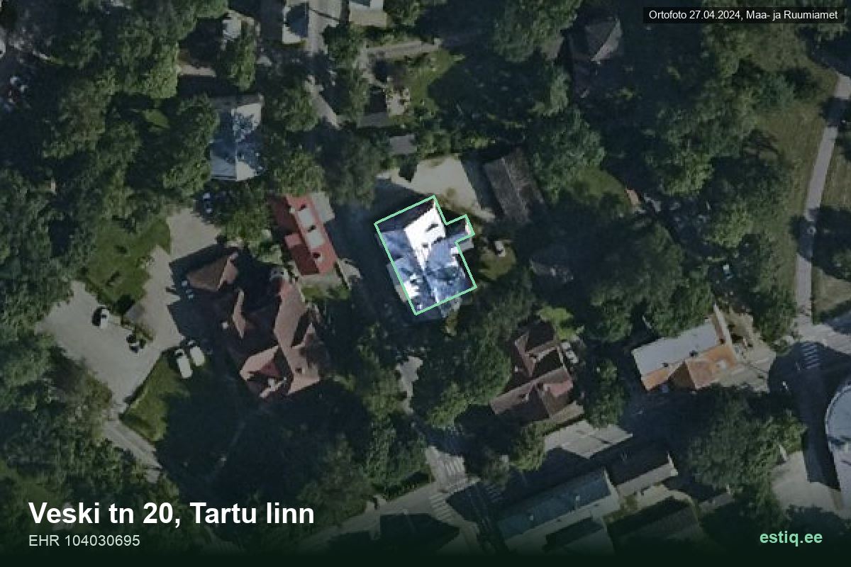 Veski tänav 20, Tartu – hoone aerofoto, kontuur ehitisregistri (EHR) andmetest