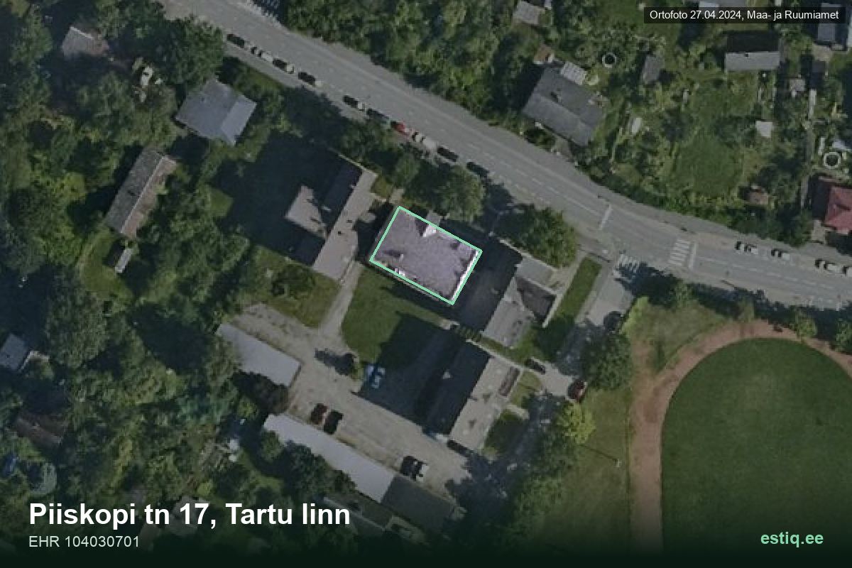 Piiskopi tänav 17, Tartu – aerial photo of the building, outline from the Building Register (EHR)