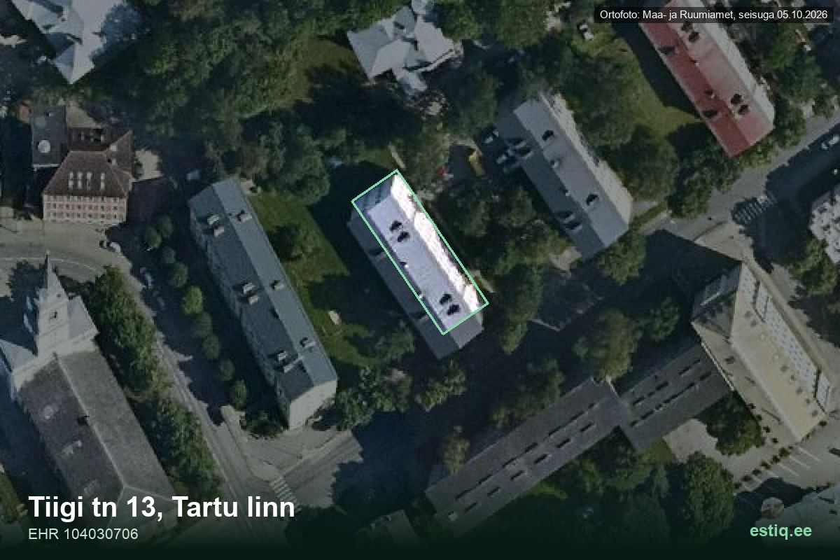 Tiigi tänav 13, Tartu – hoone aerofoto, kontuur ehitisregistri (EHR) andmetest