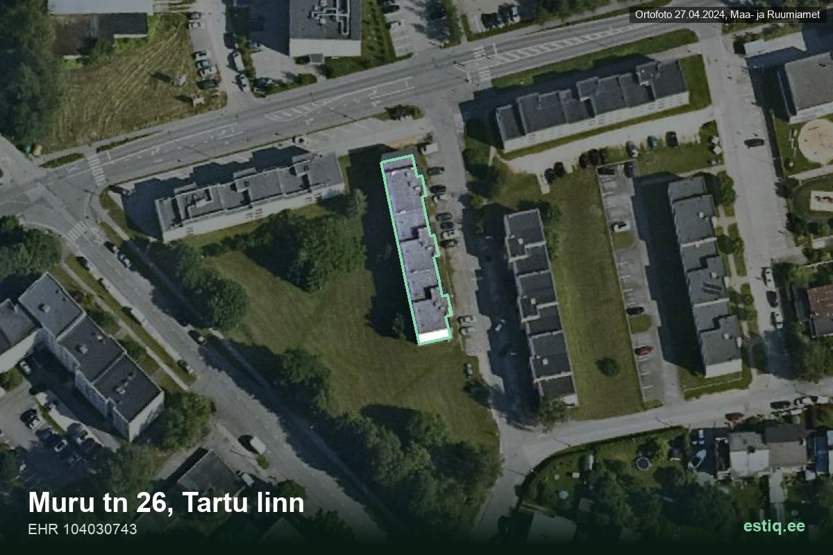 Muru tänav 26, Tartu – ilmakuva rakennuksesta, ääriviiva rakennusrekisteristä (EHR)