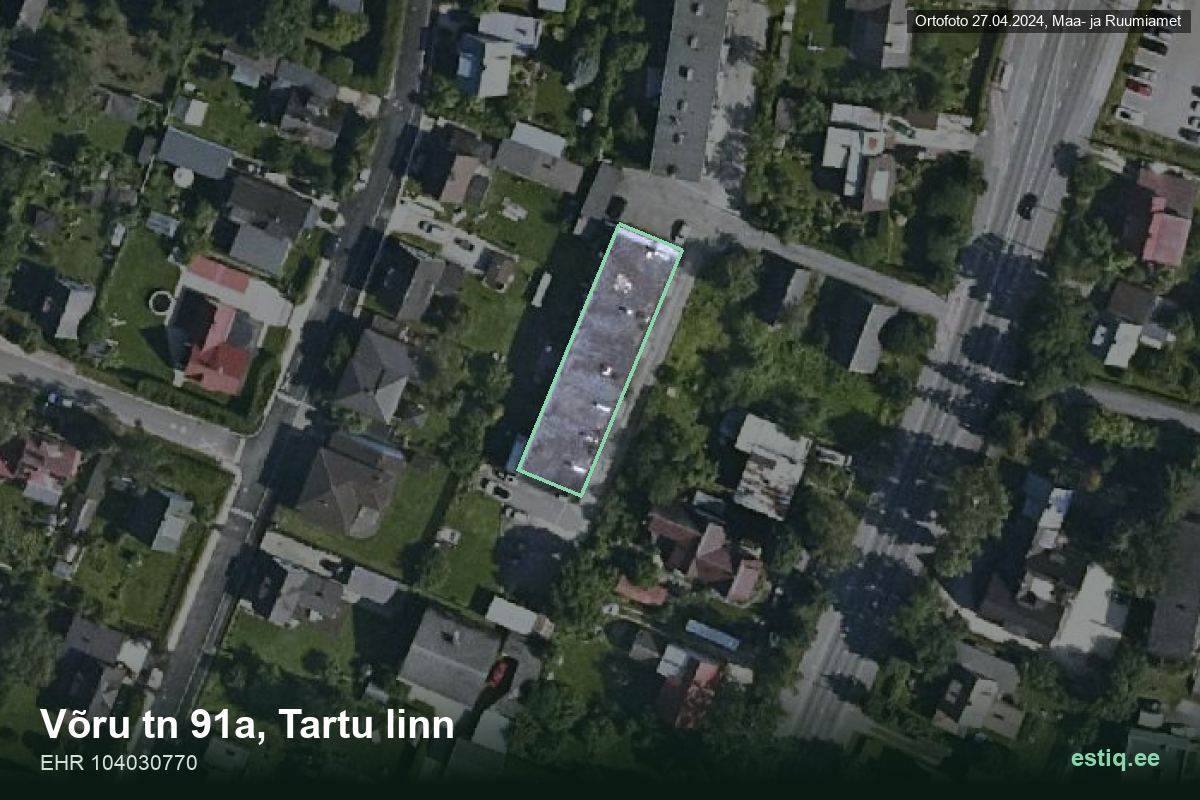 Võru tänav 91a, Tartu – hoone aerofoto, kontuur ehitisregistri (EHR) andmetest