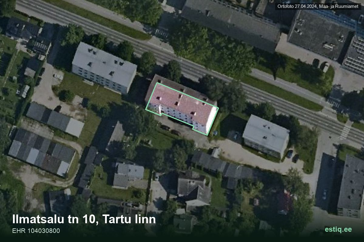Ilmatsalu tänav 10, Tartu – ilmakuva rakennuksesta, ääriviiva rakennusrekisteristä (EHR)