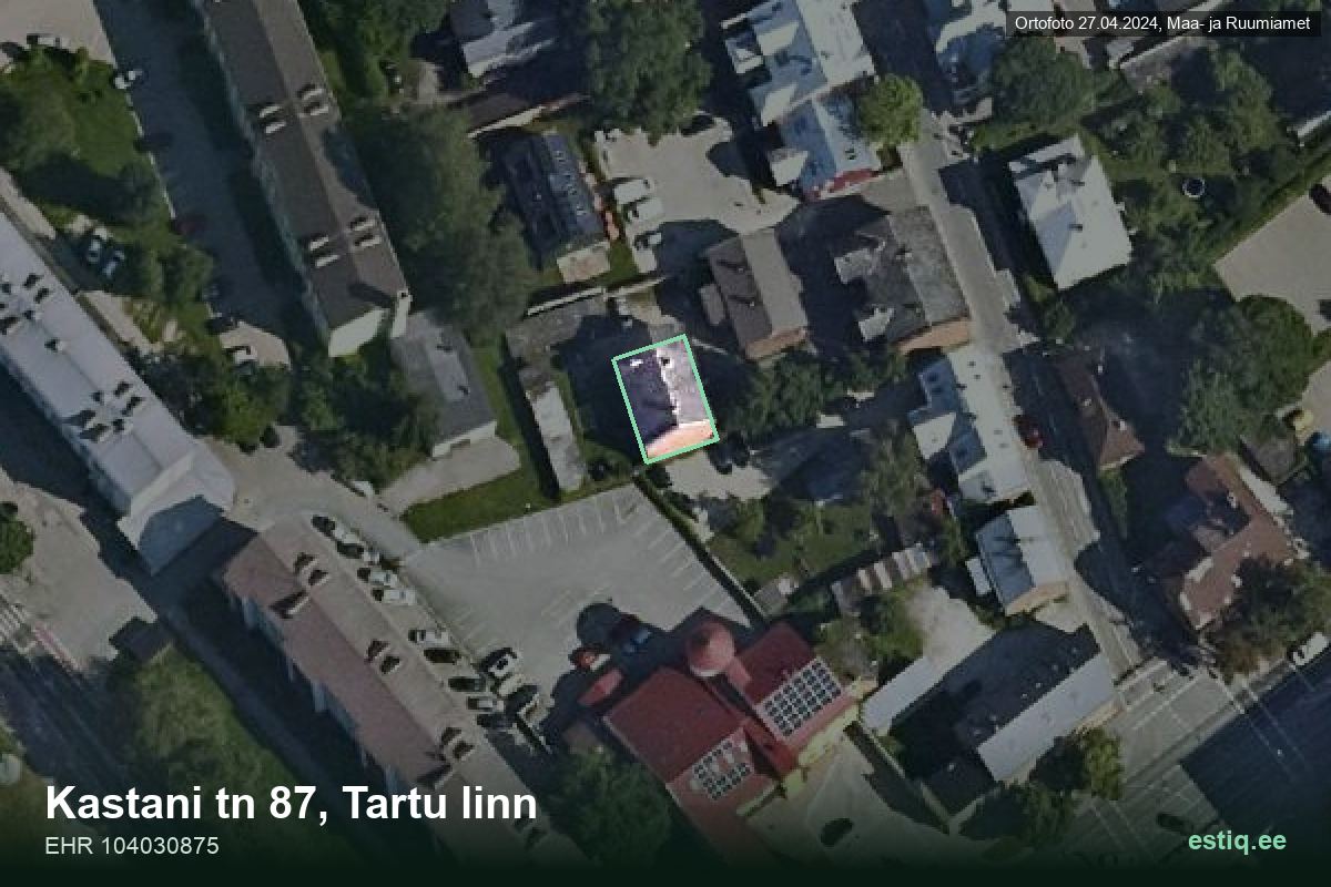 Kastani tänav 87, Tartu – hoone aerofoto, kontuur ehitisregistri (EHR) andmetest
