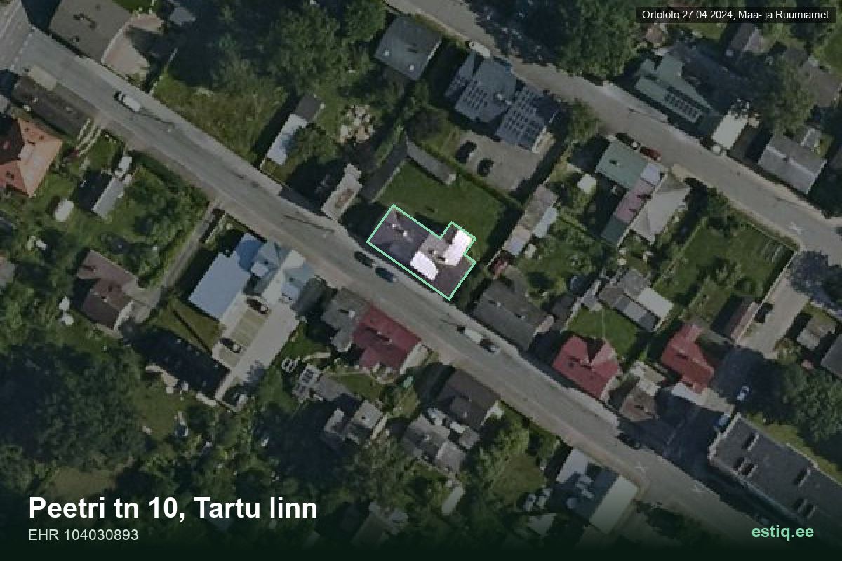 Peetri tänav 10, Tartu – hoone aerofoto, kontuur ehitisregistri (EHR) andmetest