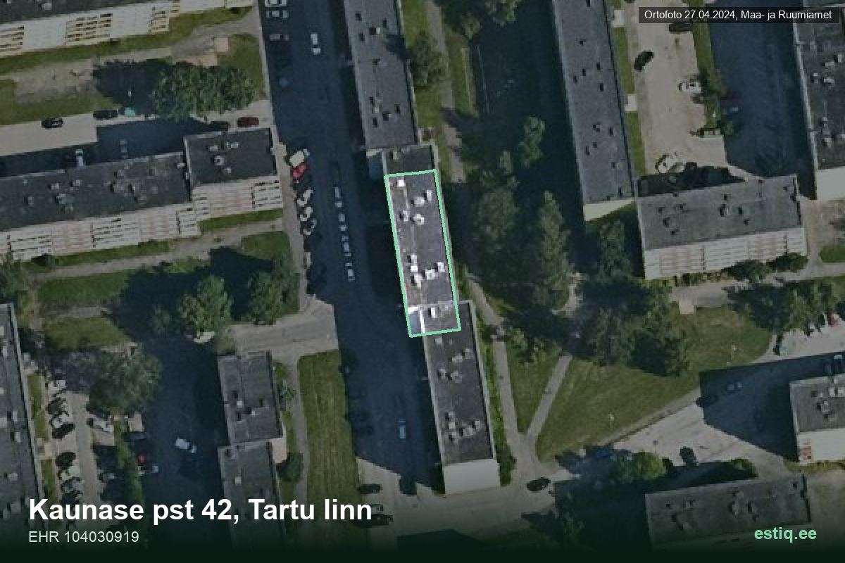 Kaunase pst 42, Tartu – hoone aerofoto, kontuur ehitisregistri (EHR) andmetest