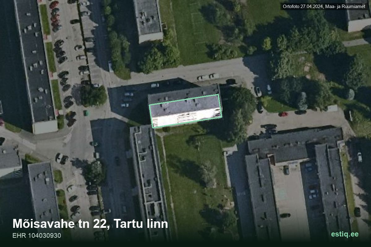 Mõisavahe tänav 22, Tartu – hoone aerofoto, kontuur ehitisregistri (EHR) andmetest