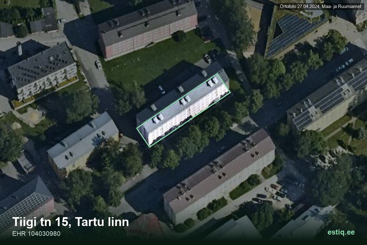 Tiigi tänav 15, Tartu – aerial photo of the building, outline from the Building Register (EHR)