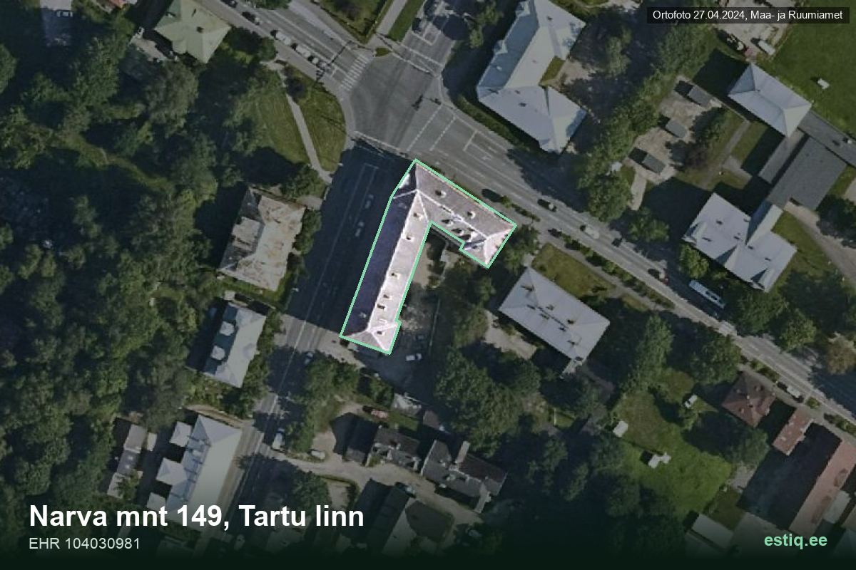 Narva mnt 149, Tartu – hoone aerofoto, kontuur ehitisregistri (EHR) andmetest