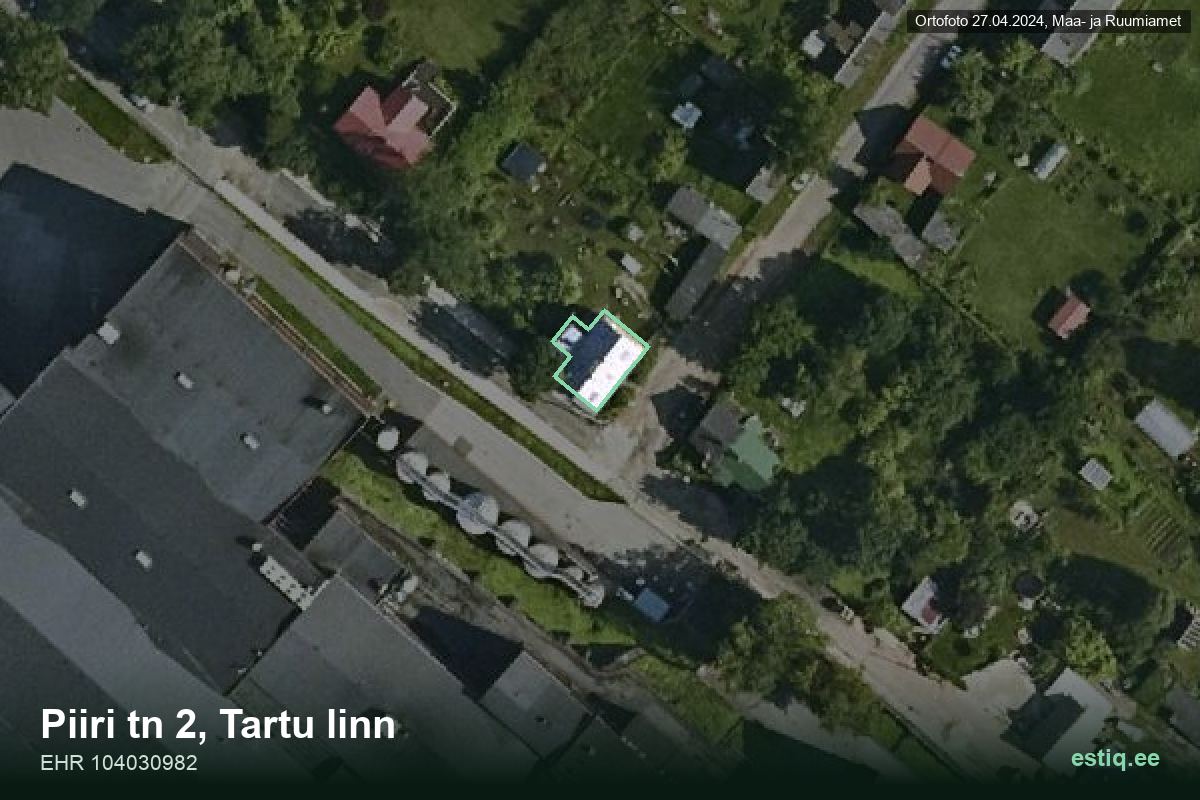 Piiri tänav 2, Tartu – hoone aerofoto, kontuur ehitisregistri (EHR) andmetest