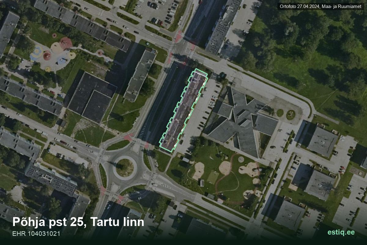 Põhja pst 25, Tartu – ilmakuva rakennuksesta, ääriviiva rakennusrekisteristä (EHR)