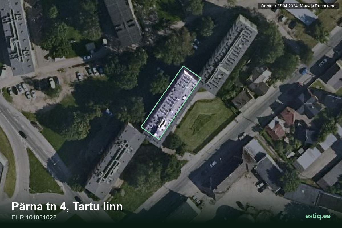 Pärna tänav 4, Tartu – hoone aerofoto, kontuur ehitisregistri (EHR) andmetest