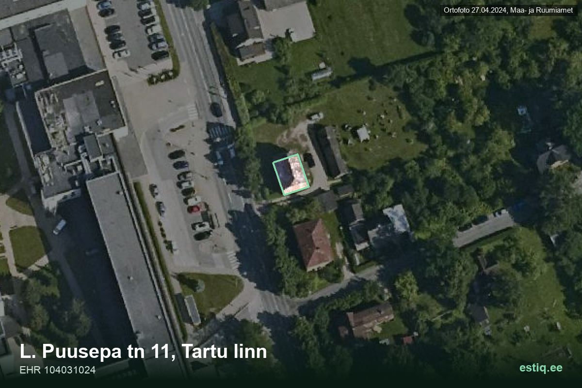 L. Puusepa tänav 11, Tartu – hoone aerofoto, kontuur ehitisregistri (EHR) andmetest