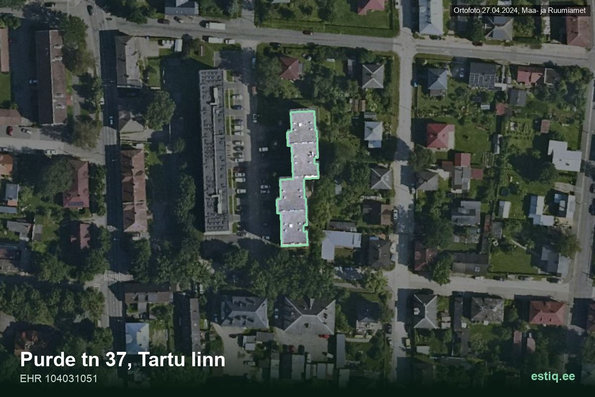 Purde tänav 37, Tartu – hoone aerofoto, kontuur ehitisregistri (EHR) andmetest