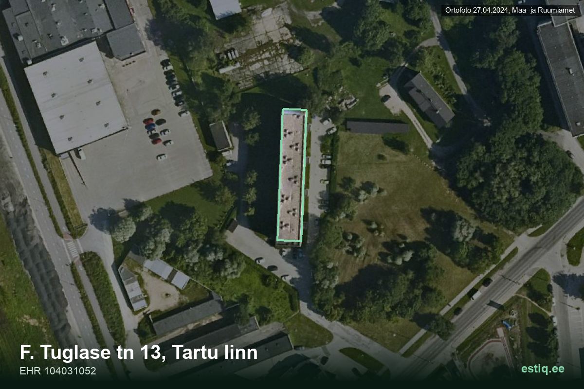 F. Tuglase tänav 13, Tartu – hoone aerofoto, kontuur ehitisregistri (EHR) andmetest