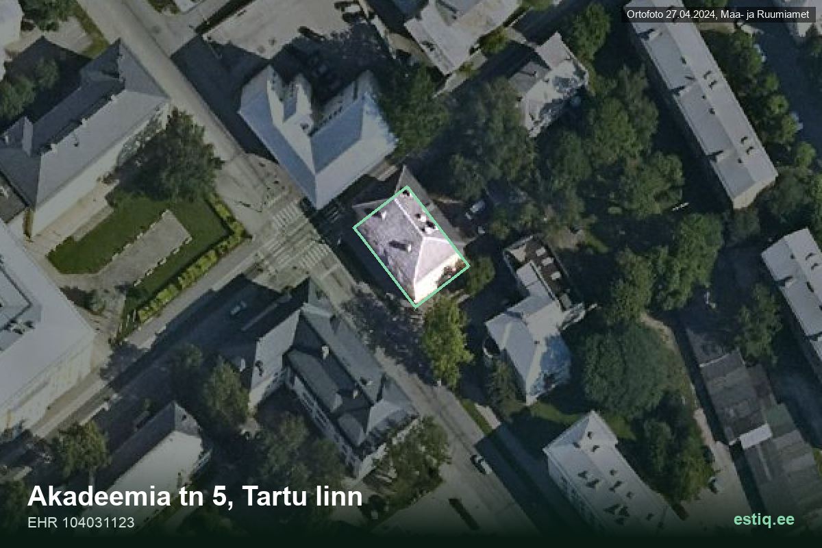 Akadeemia tänav 5, Tartu – hoone aerofoto, kontuur ehitisregistri (EHR) andmetest