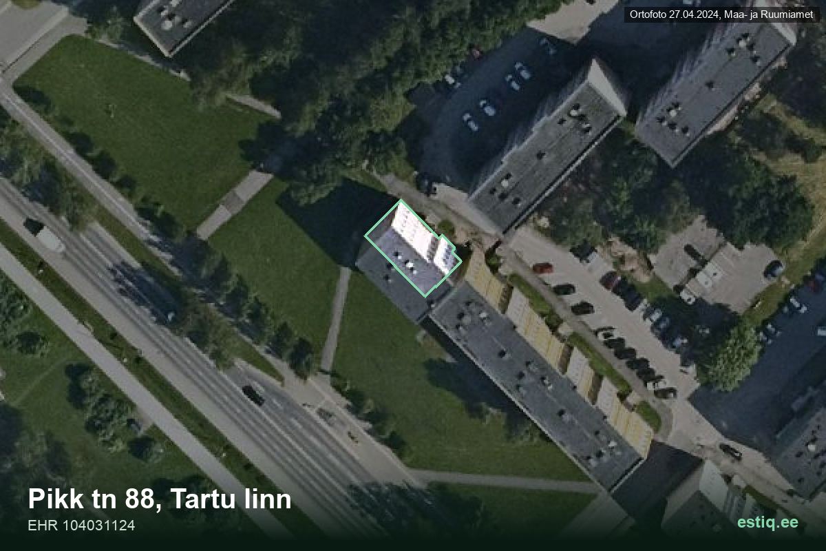 Pikk tänav 88, Tartu – aerial photo of the building, outline from the Building Register (EHR)
