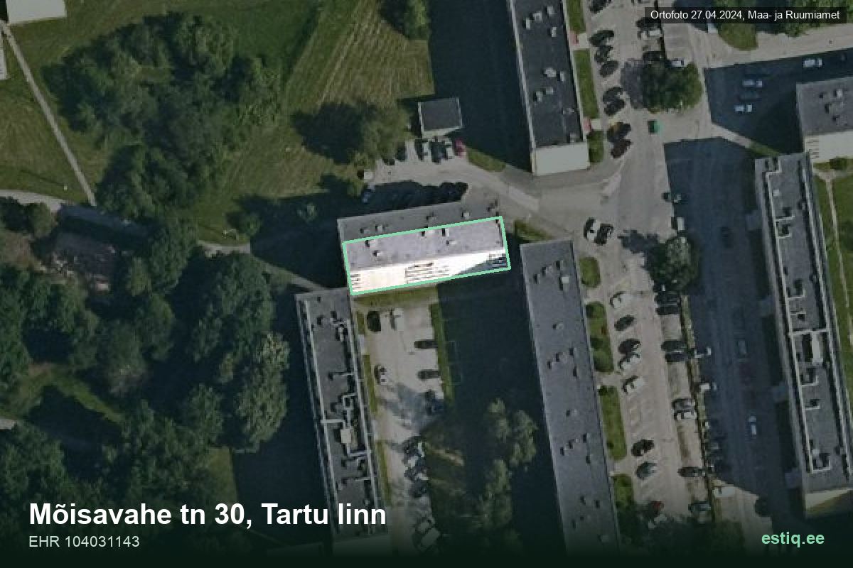 Mõisavahe tänav 30, Tartu – hoone aerofoto, kontuur ehitisregistri (EHR) andmetest
