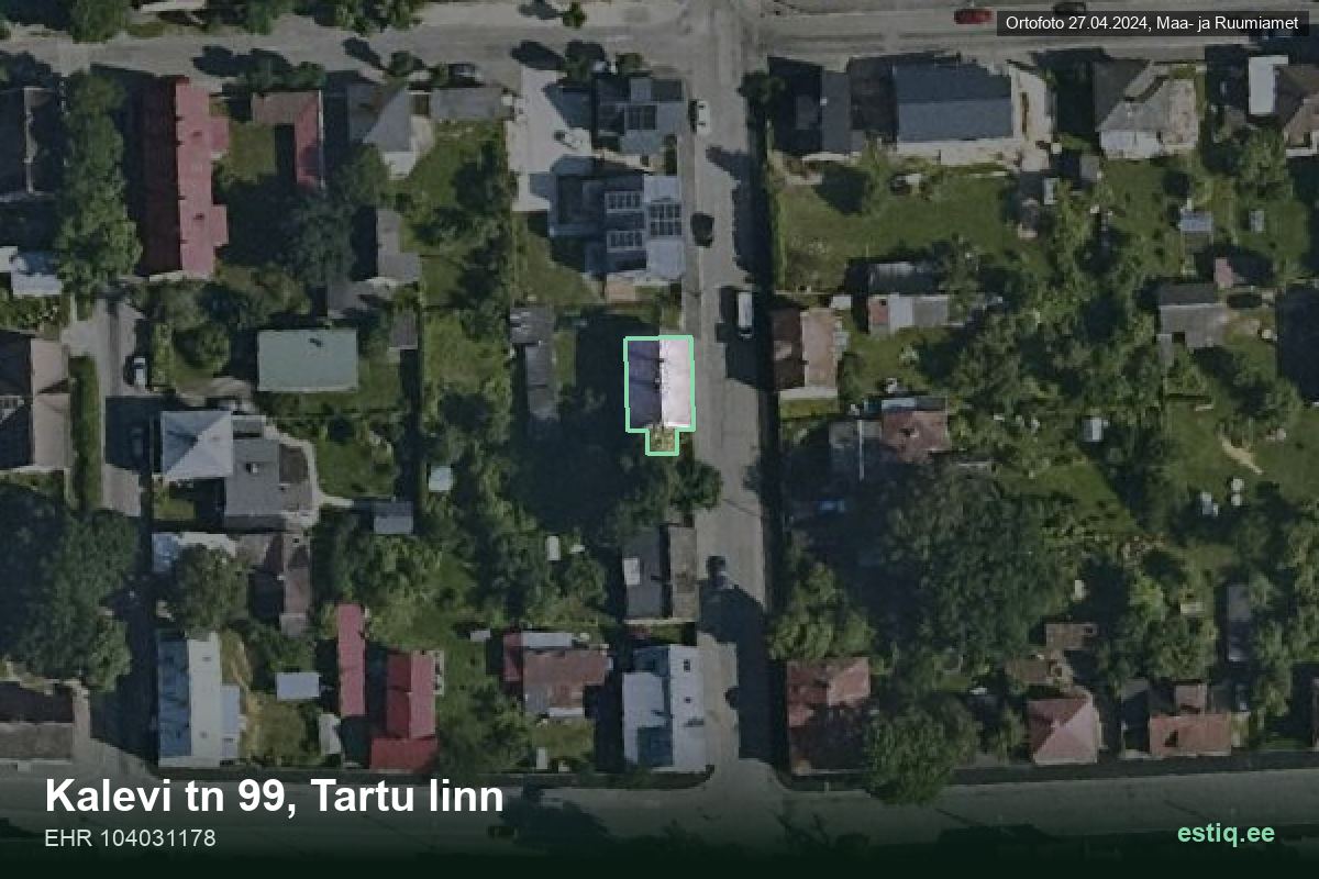 Kalevi tänav 99, Tartu – hoone aerofoto, kontuur ehitisregistri (EHR) andmetest